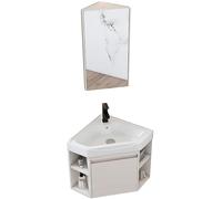 Aioneer Meuble Vasque d'angle Polygonal, Petit Meuble Vasque Mural, Mini Meuble Vasque, Disponibles, avec Robinet Noir, Convient Aux Salles De Bains, Toilettes-Set2-43cm/16.9in