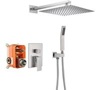 Aioneer Mitigeur De Douche Encastré, en Laiton Doré Brossé, À Deux Fonctions, avec Robinet De Douche À Effet Pluie Carré De 20 À 30 Cm.-Brushed Nickel-12 inch
