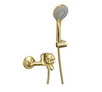 Aioneer Mitigeur De Douche Mural Classique en Laiton Doré Brossé, avec Poignée Unique Et Douchette À Main 3 Jets en Abs, Eau Froide, Finition Or Brossé.-Brushed Gold B-A