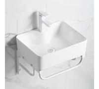Aioneer Petit Évier Utilitaire sur Pied pour Garage, Lavabo d'angle De Salle De Bain, Support en Acier Inoxydable, Lavabo en Céramique, Robinetterie, pour Salle De Bain, Balcon,-19x14.5in