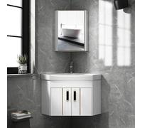 Aioneer Petit Lavabo Mural pour Salle De Bain, Petit Meuble Vasque Suspendu, Mini Lavabo d'angle pour Salle De Bain, Trois Couleurs, avec Robinet Argenté, pour Salles De Bain, Ap-White-Set2-48cm