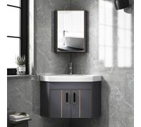 Aioneer Petit Lavabo Mural pour Salle De Bain, Petit Meuble Vasque Suspendu, Mini Lavabo d'angle pour Salle De Bain, Trois Couleurs, avec Robinet Argenté, pour Salles De Bain, Ap-Grey-Set2-48cm