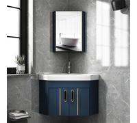 Aioneer Petit Lavabo Mural pour Salle De Bain, Petit Meuble Vasque Suspendu, Mini Lavabo d'angle pour Salle De Bain, Trois Couleurs, avec Robinet Argenté, pour Salles De Bain, Ap-Blue-Set2-56cm