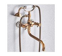 Aioneer Robinet De Baignoire À Long Bec avec Douchette, Mitigeur Mural Multifonctionnel en Laiton Antique, Double Poignée en Croix, Ensemble De Douche en Forme De Téléphone avec-Antique B