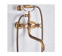 Aioneer Robinet De Baignoire À Long Bec avec Douchette, Mitigeur Mural Multifonctionnel en Laiton Antique, Double Poignée en Croix, Ensemble De Douche en Forme De Téléphone avec-Antique a