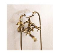 Aioneer Robinet De Baignoire Ancien avec Douchette, Système De Douche Mural en Laiton avec Double Poignée en Croix, Mitigeur De Baignoire pour Salle De Bain, Style Antique B-Antique B