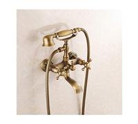 Aioneer Robinet De Baignoire Ancien avec Douchette, Système De Douche Mural en Laiton avec Double Poignée en Croix, Mitigeur De Baignoire pour Salle De Bain, Style Antique B-Antique D
