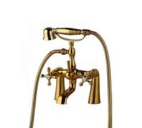 Aioneer Robinet De Baignoire Antique avec Mitigeur Douche Et Eau Chaude, en Laiton, À Montage sur Plage, Double Poignée, avec Douchette, Doré-Gold a