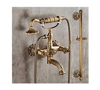 Aioneer Robinet De Baignoire avec Douchette À Main, Mitigeur Mural Multifonctionnel en Laiton Antique, Double Poignée, Style Téléphone, Ensemble De Douche avec Eau Chaude Et Froi
