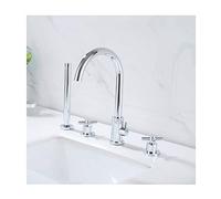 Aioneer Robinet De Baignoire avec Douchette, Ensemble De Remplissage en Laiton, Montage sur Plage, Mitigeur De Douche Multifonctionnel À Double Poignée en Croix avec Eau Chaude E-Chrome