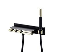 Aioneer Robinet De Baignoire avec Douchette, Robinet De Baignoire Cascade Mural, Robinet De Remplissage en Laiton À 3 Poignées avec Flexible De Douche De 1,5 M, Blanc Et Or Rose-Black Gold