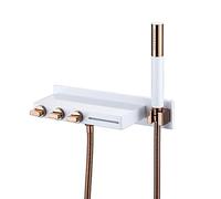 Aioneer Robinet De Baignoire avec Douchette, Robinet De Baignoire Cascade Mural, Robinet De Remplissage en Laiton À 3 Poignées avec Flexible De Douche De 1,5 M, Blanc Et Or Rose-White Rose Gold
