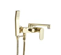 Aioneer Robinet De Baignoire avec Douchette, Robinet De Baignoire Doré en Laiton, Robinet Mitigeur Mural À Poignée Unique avec Bec De Baignoire Rotatif