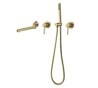 Aioneer Robinet De Baignoire avec Douchette, Robinet De Baignoire Pivotant Mural en Laiton, Mitigeur À Double Poignée avec Flexible De Douche De 1,5 M, Finition Or Brossé-Brushed Gold