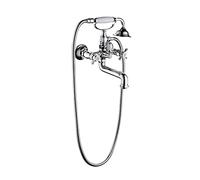 Aioneer Robinet De Baignoire avec Douchette, Robinet Mural en Laiton, Mitigeur À Double Poignée avec Flexible De Douche De 1,5 M, Or Zirconium-Chrome