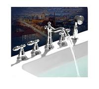 Aioneer Robinet De Baignoire avec Eau Chaude Et Froide, Montage sur Plage, Trois Poignées, Cinq Trous, Mitigeur De Douche avec Douchette, Or Rose-Chrome