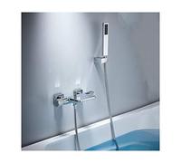 Aioneer Robinet De Baignoire Cascade avec Douchette, Robinet De Remplissage Mural en Laiton Doré, Mitigeur Double Poignée pour Salle De Bain, Doré-Chrome