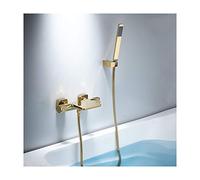 Aioneer Robinet De Baignoire Cascade avec Douchette, Robinet De Remplissage Mural en Laiton Doré, Mitigeur Double Poignée pour Salle De Bain, Doré-Gold