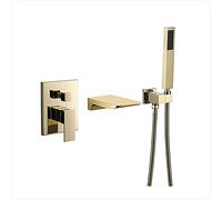 Aioneer Robinet De Baignoire Cascade avec Douchette, Robinet Mural en Laiton Doré, Mitigeur À Poignée Unique pour Salle De Bain, Or-Gold