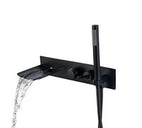 Aioneer Robinet De Baignoire Cascade avec Douchette, Robinet Mural en Laiton, Mitigeur À Poignée Unique pour Salle De Bain, Finition Or Brossé-Black