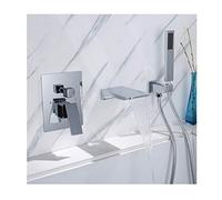 Aioneer Robinet De Baignoire Cascade avec Eau Chaude Et Froide, en Laiton, Fixation Murale, Robinet De Baignoire À Poignée Unique avec Douchette, Doré.-Chrome