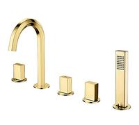 Aioneer Robinet De Baignoire Contemporain avec Eau Chaude Et Froide, Robinetterie De Baignoire en Laiton À Montage sur Plage, Ensemble De Robinetterie À 3 Poignées Et 5 Trous, Mi-Gold