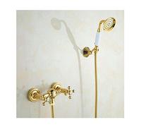 Aioneer Robinet De Baignoire Doré avec Douchette À Main, Système De Douche Mural en Laiton avec Double Poignée en Croix, Mitigeur De Baignoire pour Salle De Bain, Style 1-Style 1