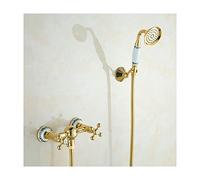 Aioneer Robinet De Baignoire Doré avec Douchette, Robinet De Remplissage Mural en Laiton, Mitigeur À Double Poignée avec Eau Chaude Et Froide, Doré-Gold B