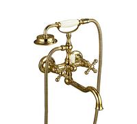 Aioneer Robinet De Baignoire Doré en Laiton, Ensemble De Remplissage Mural Multifonctionnel À Double Poignée en Croix, Mitigeur De Douche avec Douchette, Eau Chaude Et Froide.