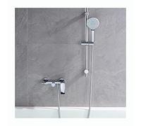 Aioneer Robinet De Baignoire-Douche avec Douchette À Main À 3 Jets, Robinet De Baignoire Mural en Laiton, Mitigeur À Poignée Unique avec Barre De Douche Coulissante, Pommeau De D-Chrome-A