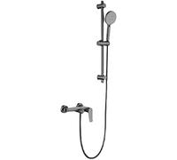 Aioneer Robinet De Baignoire-Douche avec Douchette À Main À 3 Jets, Robinet De Baignoire Mural en Laiton, Mitigeur À Poignée Unique avec Barre De Douche Coulissante, Pommeau De D-Brushed Gray-A