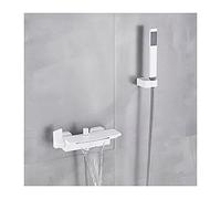 Aioneer Robinet De Baignoire Effet Cascade, Robinet Mural, Mitigeur en Laiton À Double Poignée avec Douchette, Bec Cascade, Doré-White