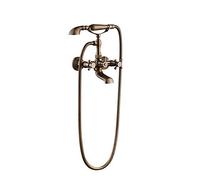 Aioneer Robinet De Baignoire en Laiton Antique avec Mitigeur Mural pour Baignoire Et Douche, Double Poignée en Croix Et Douchette.