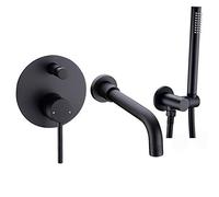 Aioneer Robinet De Baignoire en Laiton avec Douchette À Main, Robinetterie Murale Multifonctionnelle, Mitigeur De Douche À Poignée Unique avec Eau Chaude Et Froide, Finition Or B-Black