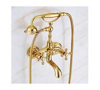 Aioneer Robinet De Baignoire en Laiton Doré Antique avec Eau Chaude Et Froide, Robinet De Remplissage À Double Poignée, Mitigeur Mural en Laiton avec Douchette, Style Céramique-Classic Style