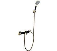 Aioneer Robinet De Baignoire Mural avec Mitigeur De Douche Multifonctionnel À Poignée Unique, en Laiton, Noir Et Or, avec Douchette À Main 3 Fonctions Et Eau Chaude/Froide.