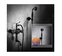 Aioneer Robinet De Baignoire Mural en Forme De T avec Douchette, Mitigeur Thermostatique Double Poignée (Eau Chaude/Froide), Laiton Antique Doré avec Douchette.-Black