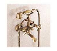 Aioneer Robinet De Baignoire Mural en Forme De Trèfle avec Douchette, Ensemble De Robinetterie en Laiton Antique avec Mitigeur À 2 Boutons pour Eau Chaude Et Froide.