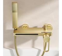 Aioneer Robinet De Baignoire Mural en Laiton Brossé Doré avec Mitigeur Et Douche Cascade À Poignée Unique pour Eau Chaude Et Froide.