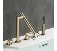 Aioneer Robinet De Baignoire Noir À Montage sur Plage, Mitigeur De Baignoire Rotatif À Double Levier Extractible, Accessoire De Douche pour Robinets De Baignoire-Brushed Gold