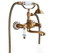 Aioneer Robinet De Baignoire Rétro en Laiton avec Douchette, Système De Douche Mural À Double Poignée, Mitigeur De Baignoire pour Salle De Bain, Bec De 25 Cm-25cm Spout