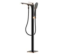 Aioneer Robinet De Baignoire sur Pied avec Douchette À Deux Jets, Robinet De Remplissage en Laiton, Mitigeur Monocommande avec Boîtier Intégré, Blanc Et Or.-Black and Rose Gold