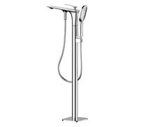 Aioneer Robinet De Baignoire sur Pied avec Douchette À Deux Jets, Robinet De Remplissage en Laiton, Mitigeur Monocommande avec Boîtier Intégré, Blanc Et Or.-Chrome