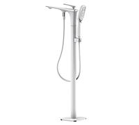 Aioneer Robinet De Baignoire sur Pied avec Douchette À Deux Jets, Robinet De Remplissage en Laiton, Mitigeur Monocommande avec Boîtier Intégré, Blanc Et Or.-Chrome and White