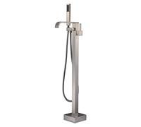 Aioneer Robinet De Baignoire sur Pied avec Douchette, Robinet De Remplissage De Baignoire en Laiton À Poignée Unique, Mitigeur sur Pied avec Bec Pivotant pour Salle De Bain, Fini-Brushed Nickel