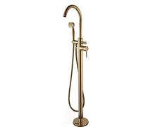 Aioneer Robinet De Baignoire sur Pied Contemporain en Laiton Doré, avec Douchette À Main Et Mitigeur Douchette À Main, Robinet Mitigeur d'eau Chaude Et Froide À Poignée Lisse, FI-Gold
