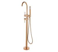 Aioneer Robinet De Baignoire sur Pied en Laiton, Ensemble De Remplissage De Baignoire avec Double Poignée Et Douchette, Montage sur Pied, Or Rose-Rose Gold