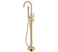 Aioneer Robinet De Baignoire sur Pied, Robinet De Baignoire avec Douchette, Robinet De Remplissage De Baignoire À Double Poignée en Laiton, Mitigeur De Baignoire sur Pied avec Be-Brushed Gold