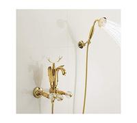 Aioneer Robinet De Baignoire Swan avec Douchette À Main, Robinet Mural en Laiton Doré, Mitigeur À Double Poignée pour Salle De Bain.-Gold