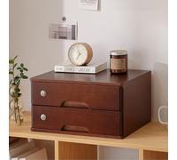 Aioneer Solid Wood Storage Box - 4-Layer Desktop File Cabinet, Lockable Nizer for Office Supplies, Cosmetics, Books & Toys - Elegant Brown & White Design-Brown-2 Layer